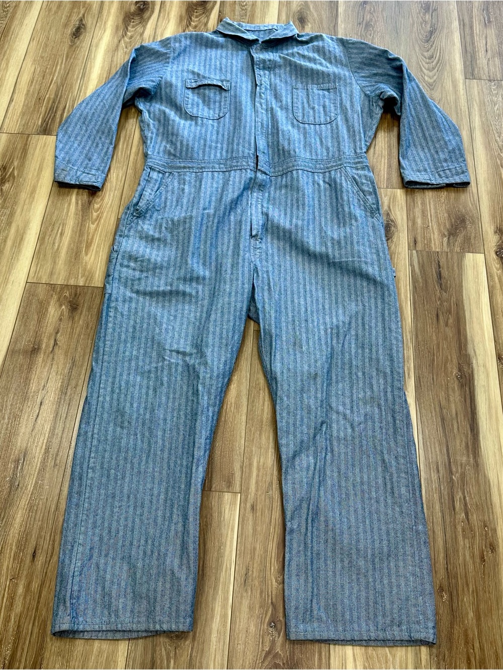 Berne Fisher Stripe Herringbone Coverall Boiler Suit Made in USA Blue, XXL (54)